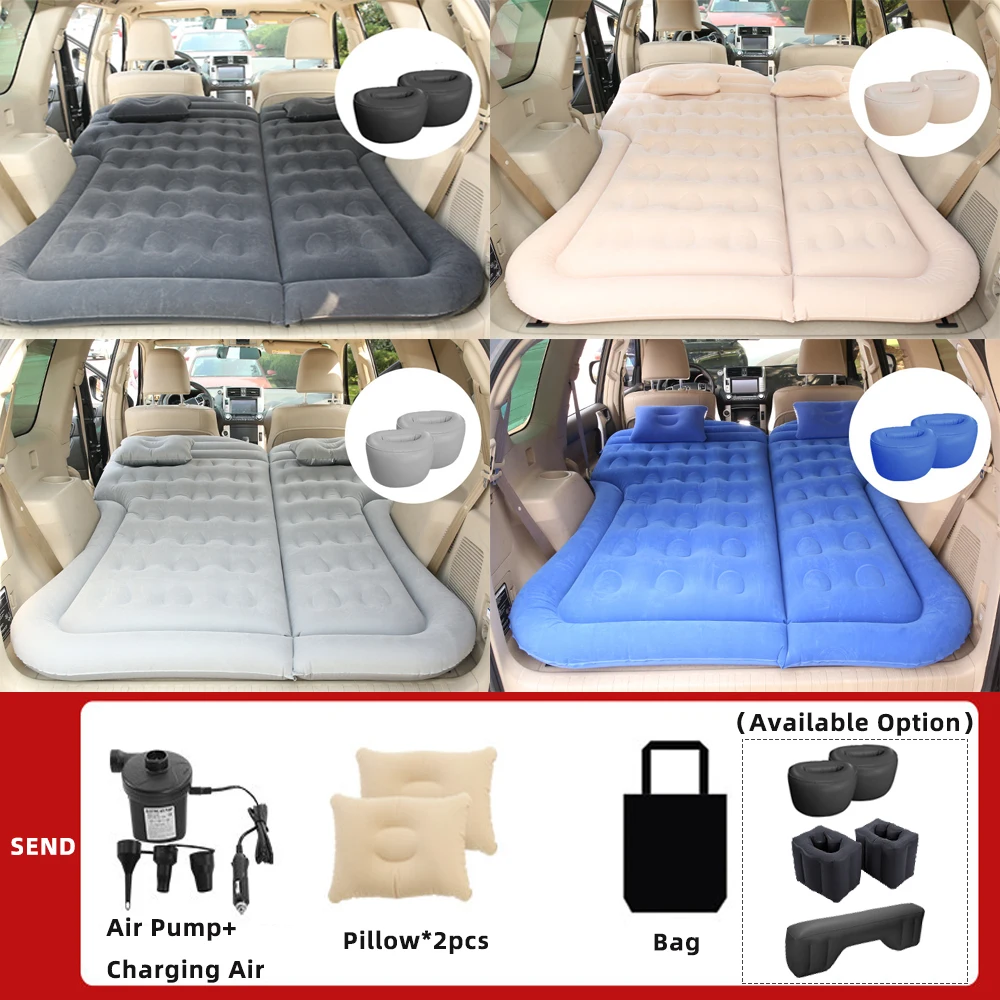 

3 in 1 SUV Inflatable Car Air Mattress Air Bed Portable Sleeping Pad Trunk Backseat with Electric Pump Cushion Pillows Camping