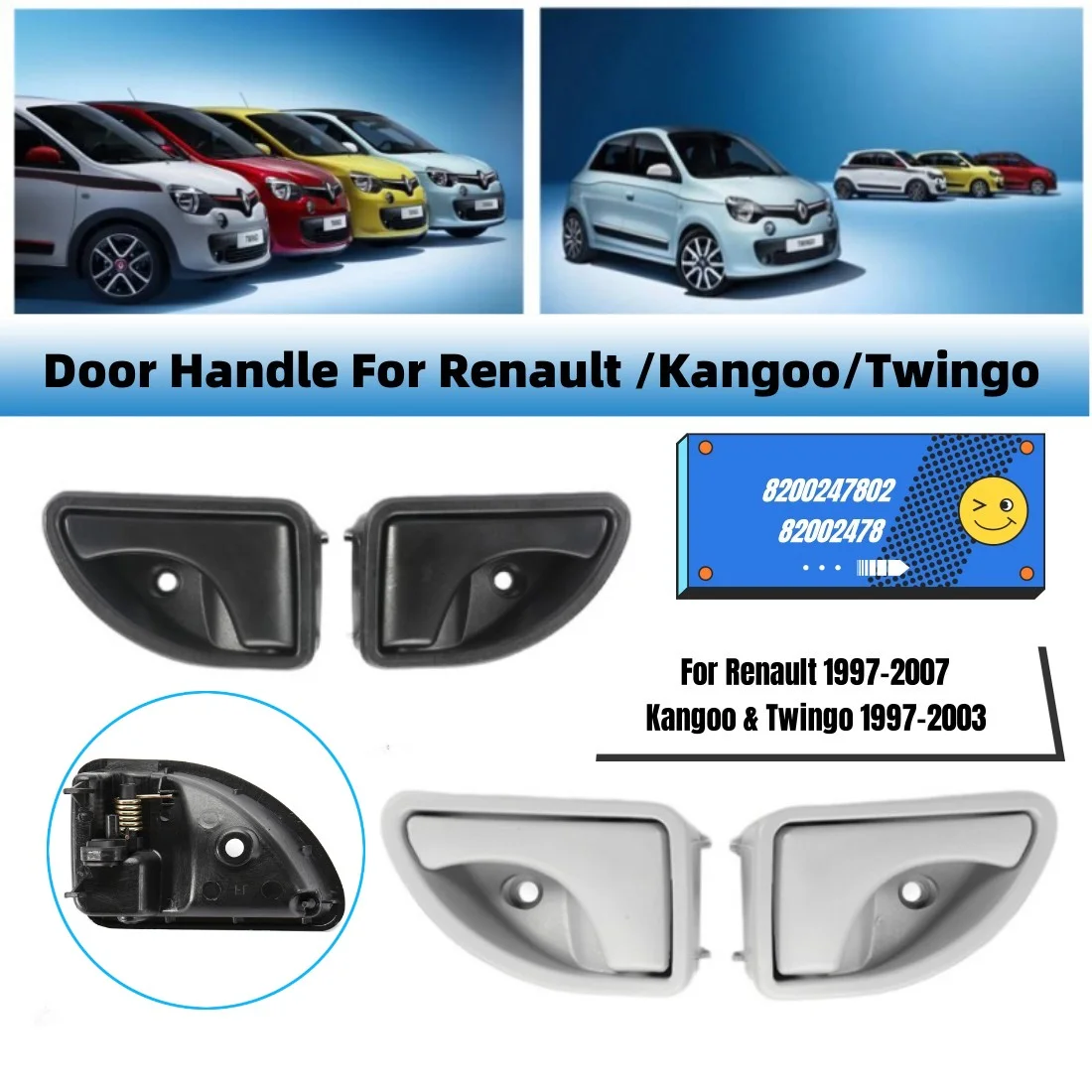 

1 Pair Car Interior Door Handle For Renault 1997-2007 Kangoo & 1997-2003 Twingo Front Left Right Knob 8200247802 82002478