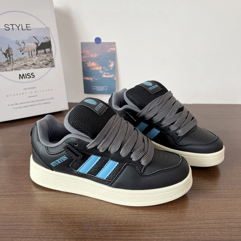 Hong Kong Sle Retro Dark Black Thick Bottom Bread Shoes Men's Ins Low Top Versatile Casual Couple Sneakers Women 2024 New