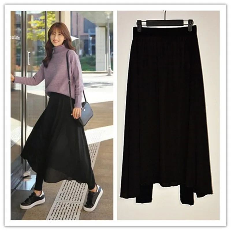 

Skirts Summer Black Temperament Commuter Fairy Retro Japanese Modal Long Solid Color Stitched Lace Fake Two Pieces