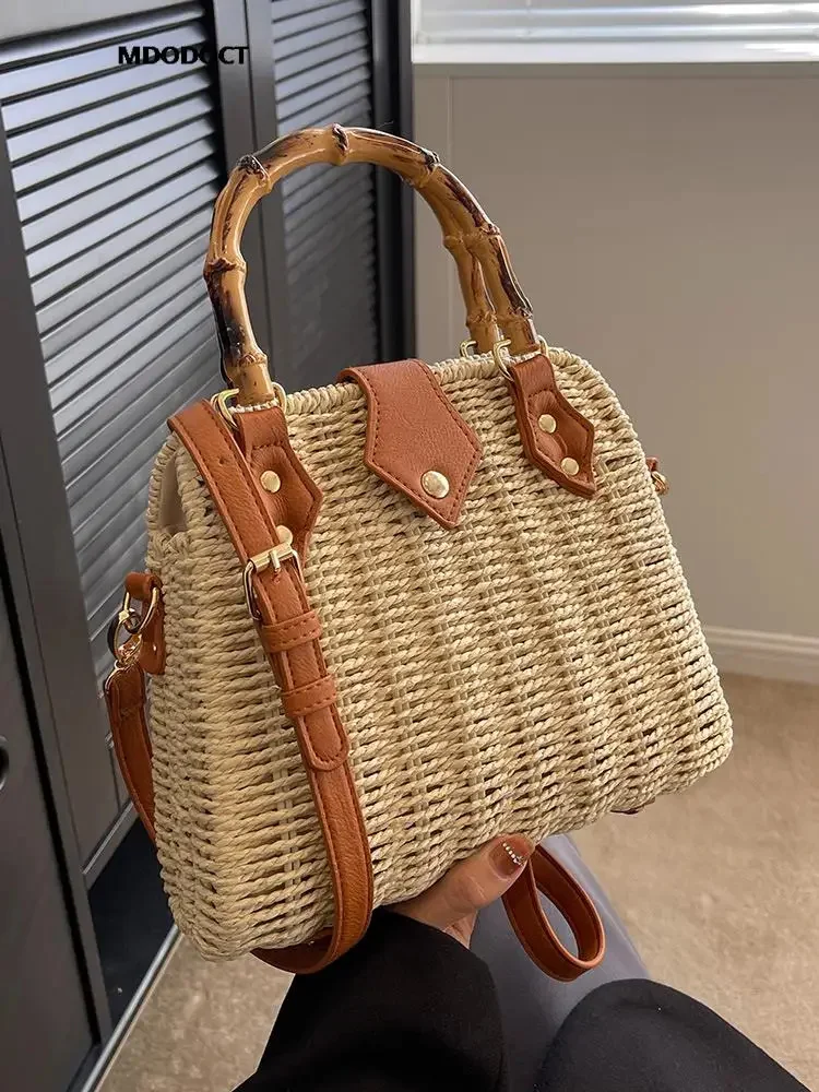 

Модная Повседневная плетеная Сумка через плечо для женщин, новинка 2023, роскошная дизайнерская сумка через плечо, летняя пляжная дорожная корзина