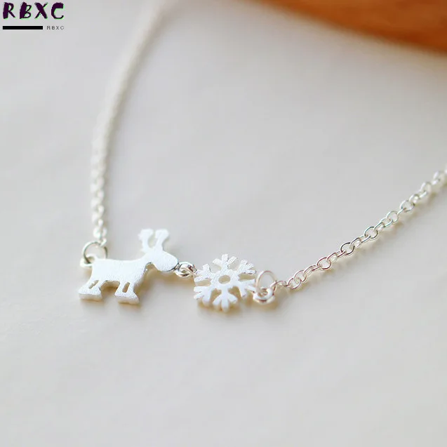 

RXBC S925 Sterling Silver Necklace deer snowflake brushed Sterling Silver Necklace Korean fashion silver jewelry