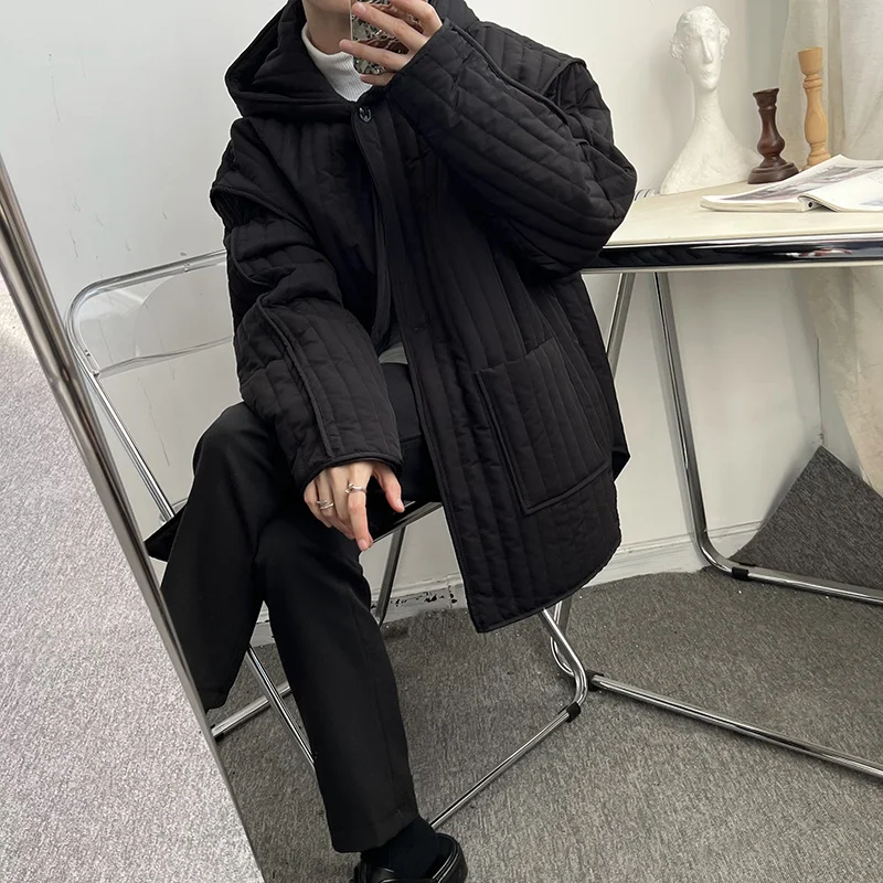 Winter Jacket Men Warm Fashion Thickened Black Hooded Jacket Men Streetwear Korean Loose Thick Short Coat Mens Parker Clothes