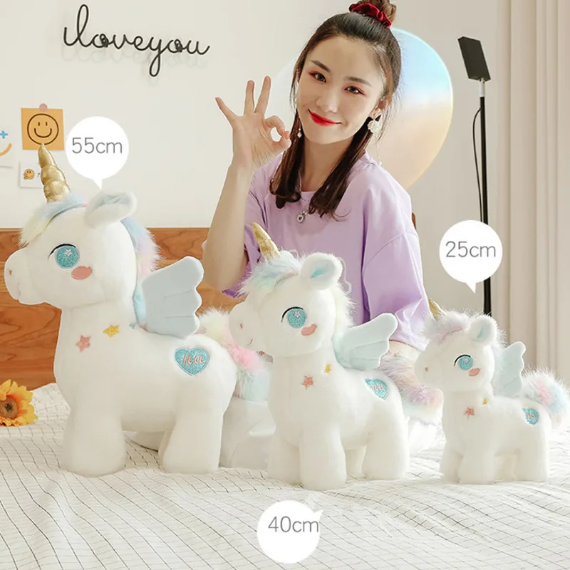 Cute Rainbow Unicorn Plush Toys Kawaii Pink Flying Horse Doll Lovely Appease Sleeping Pillow Home Decor Gift For Child Kids Girl