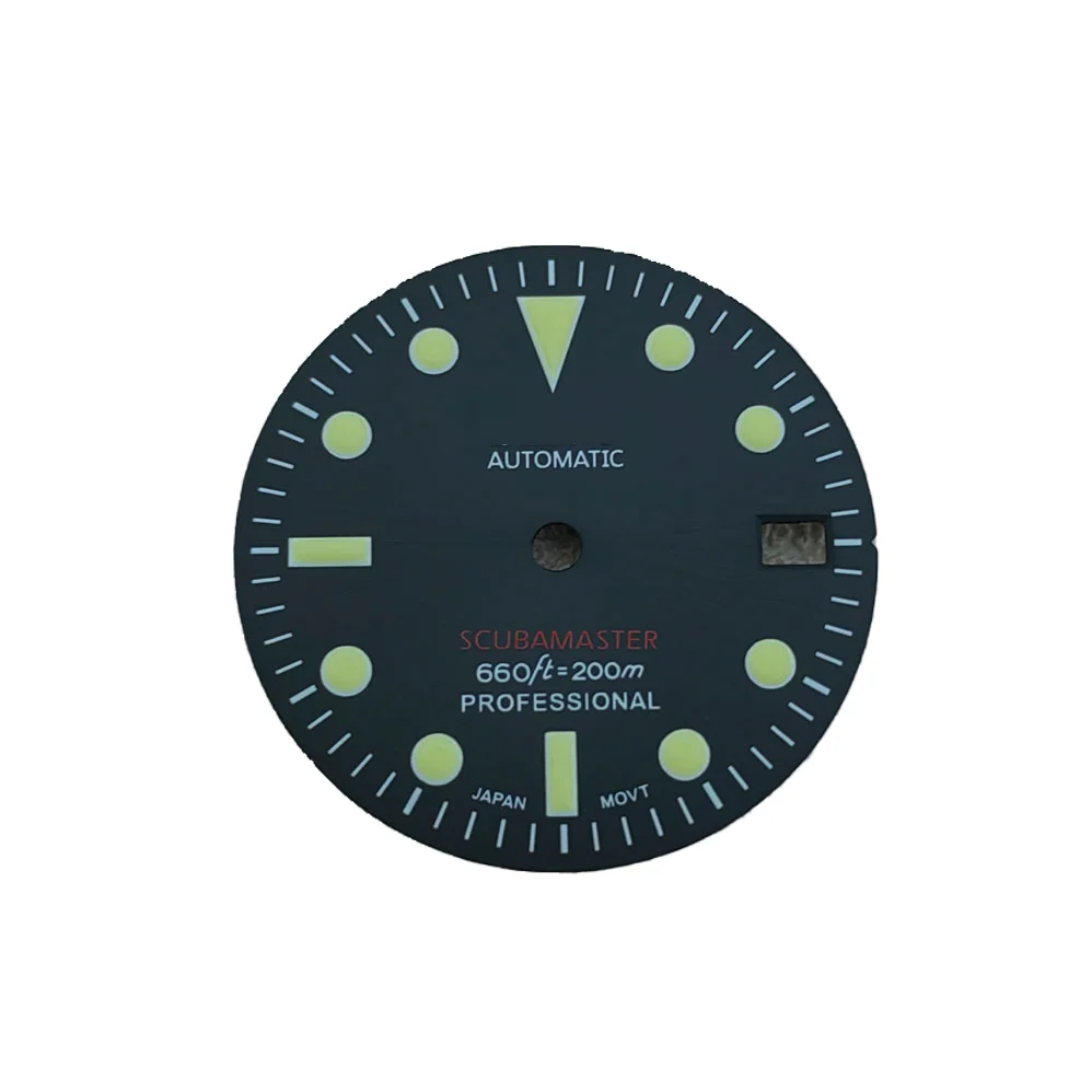 Watch accessories dial 28.5mm C3 green luminous retro dial black/white for NH35/NH36 movement Date/NO Date NH35 case
