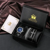 manual mechanical wristwatch for men top brand luxury business stainless steel watches 3pcs bracelet necklace set gift for men
