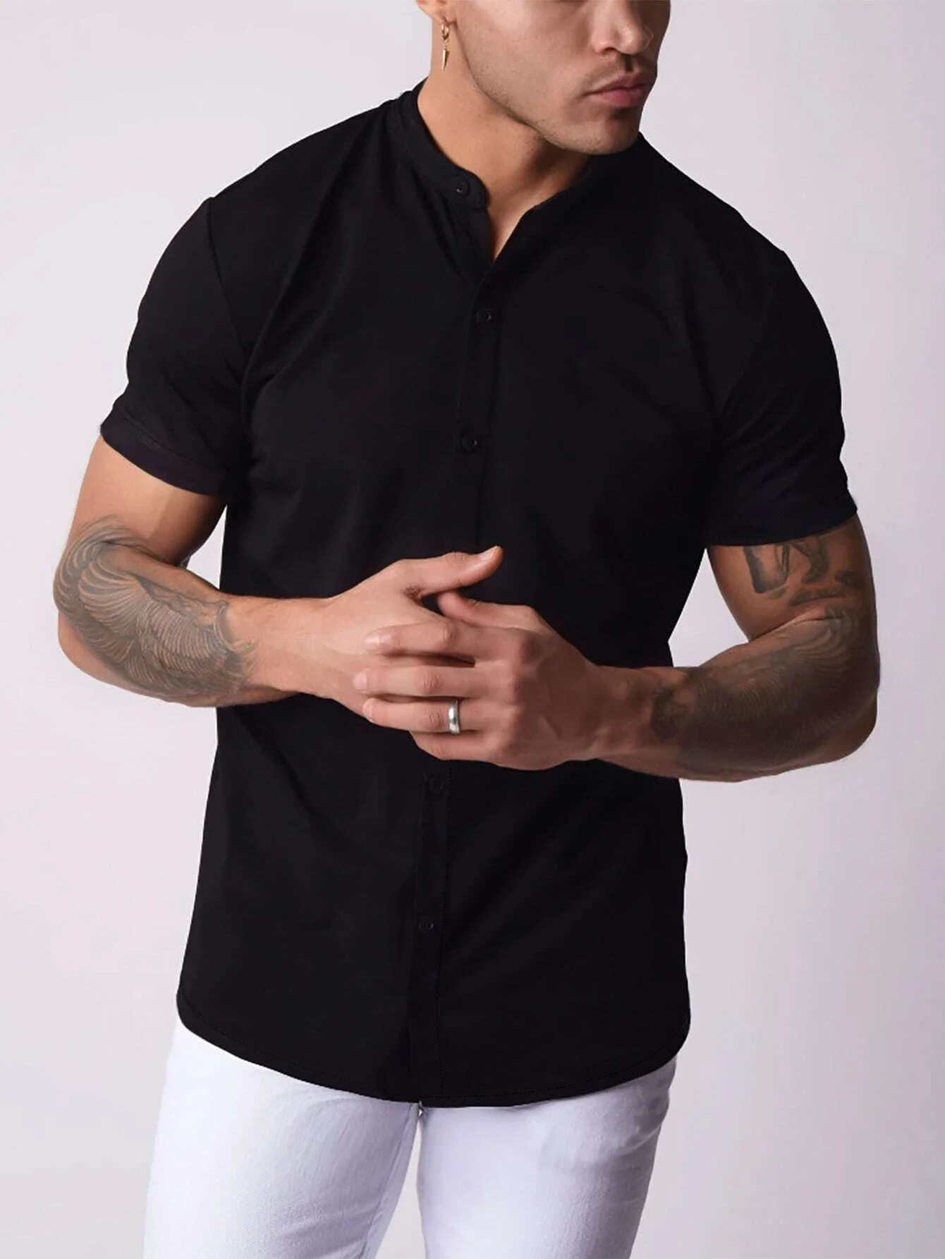 

Men Solid Button Front Shirt