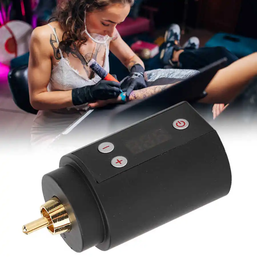 

3‑12V Black Tattoo Power Supply USB Charging RCA Adjustable Voltage Cordless Tattoo Pen Battery Power Supply