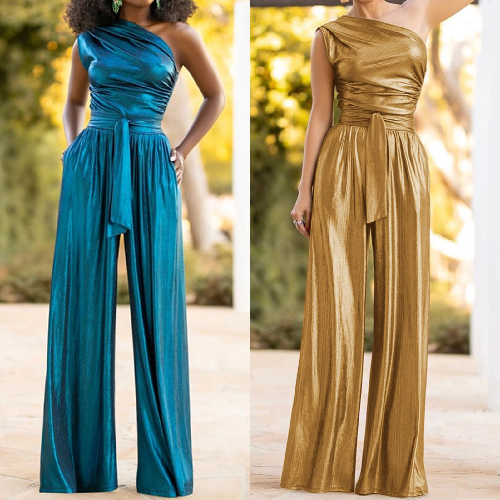 

Women Jumpsuits Playsuits Elegant Jumpsuits High Waist Ladies Single Shoulder Sexy Elegant Solid Color Office Lady Suit New 2023