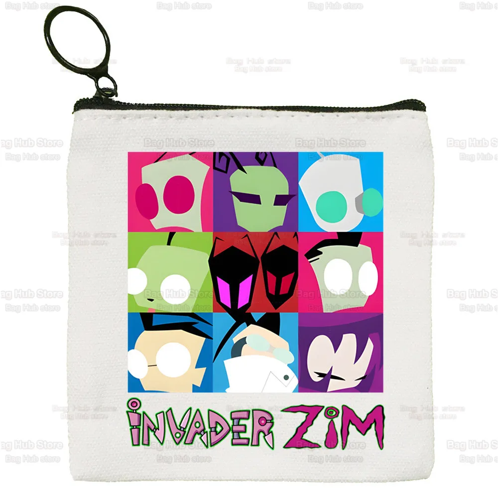 Kawaii Cartoon Invader Zim Alien Anime Canvas Card Coin Purse Female Cute Simple Coin Mini Zipper Bag