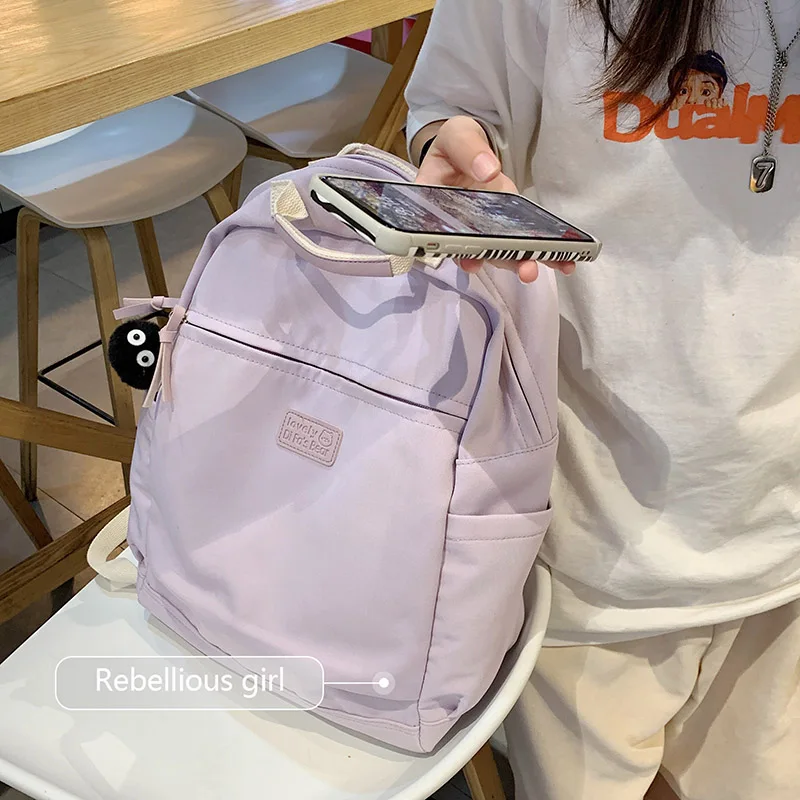 

Модный однотонный милый рюкзак, водонепроницаемый фиолетовый милый женский школьный рюкзак, студенческий рюкзак для девочек-подростков, с...