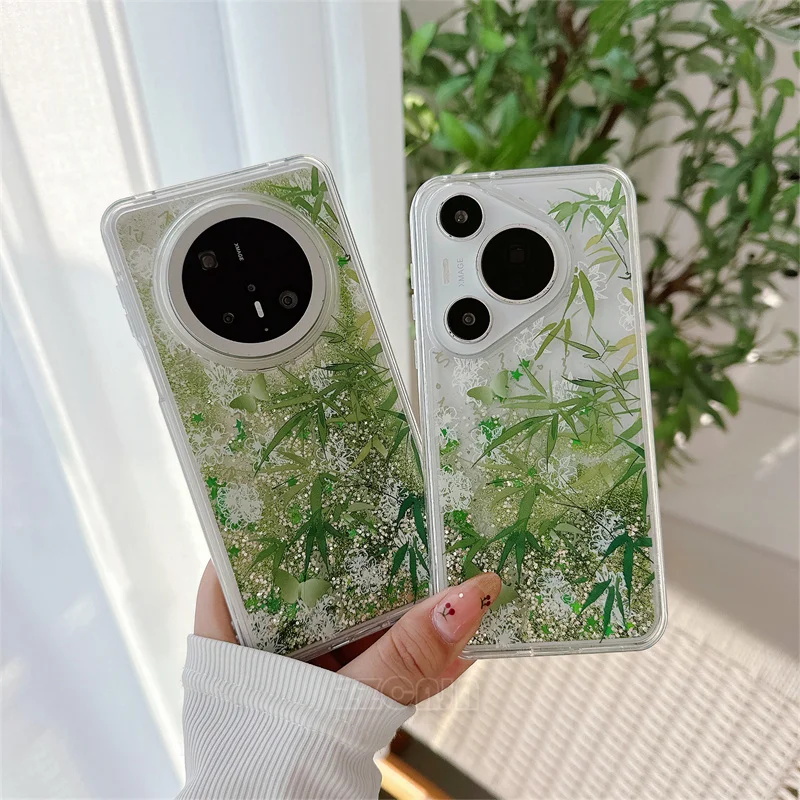 Фото Китайский традиционный стиль для Huawei Pura 70 Pro P60 Mate 40 50 60 Pro, блестящий бамбуковый чехол с золотой рыбкой и жидким зыбучим песком №3