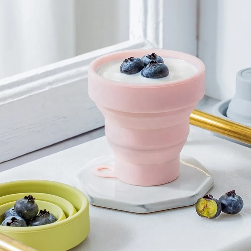 

Top Seller Food grade Silicone Foldable Portable Travel Cups With Lid