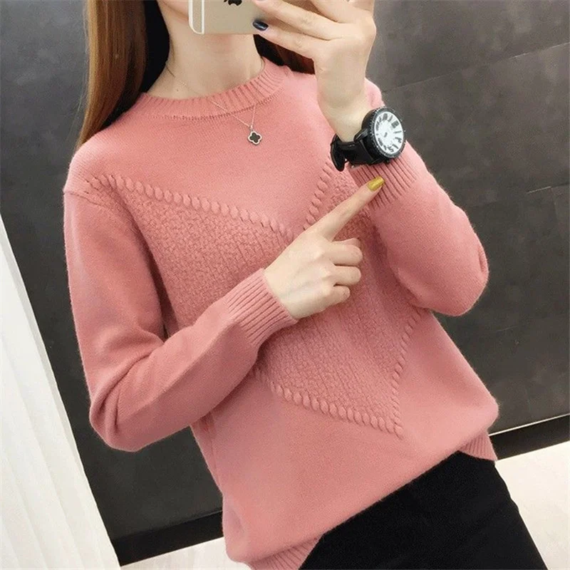 

Autumn 2022 Winter Thick O-Neck Knitted Sweater Women Korean Fashion 9 Color Pullover Loose Casual Long Sleeve Knit Tops Female