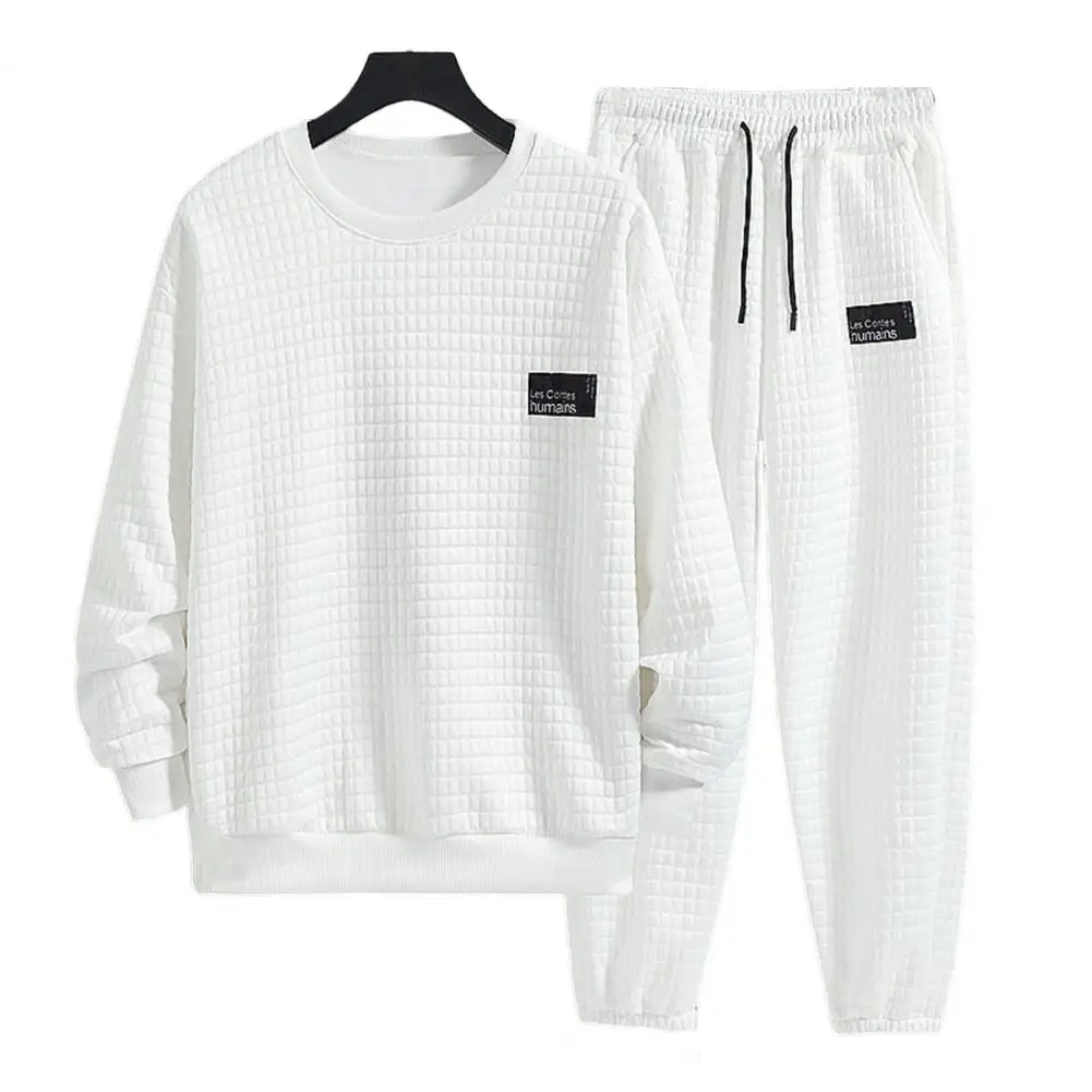 1 Set Autumn Winter Men Top Pants Solid Color Loose Round Neck Drawstring Two Piece Set Streetwear Men's Leisure Sports Suit