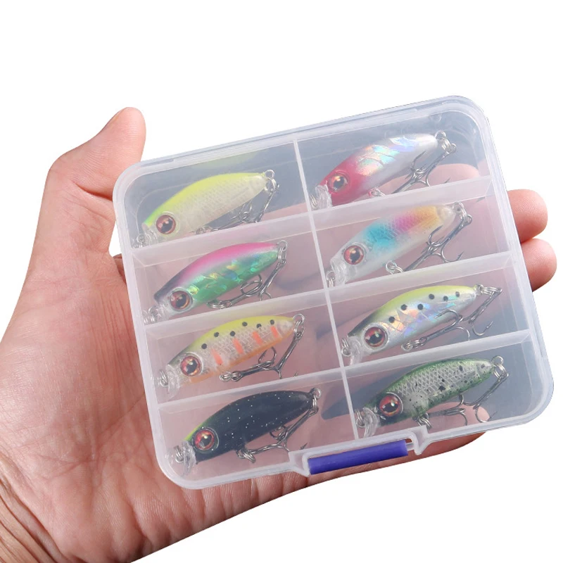 

TAKEDO YH05 Artificial Bait 8 Colors Fishing Lure Set Sinking Plastic Popper Pesca Bait Mini Minnow Wobblers Fishing Lures