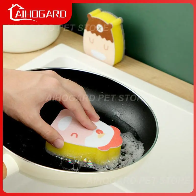 

Cleaning Brush Double-sided Decontamination Scouring Pad Kartoon Cleaner Sponge Household Kitchen Accessories Dishwashing Wipe