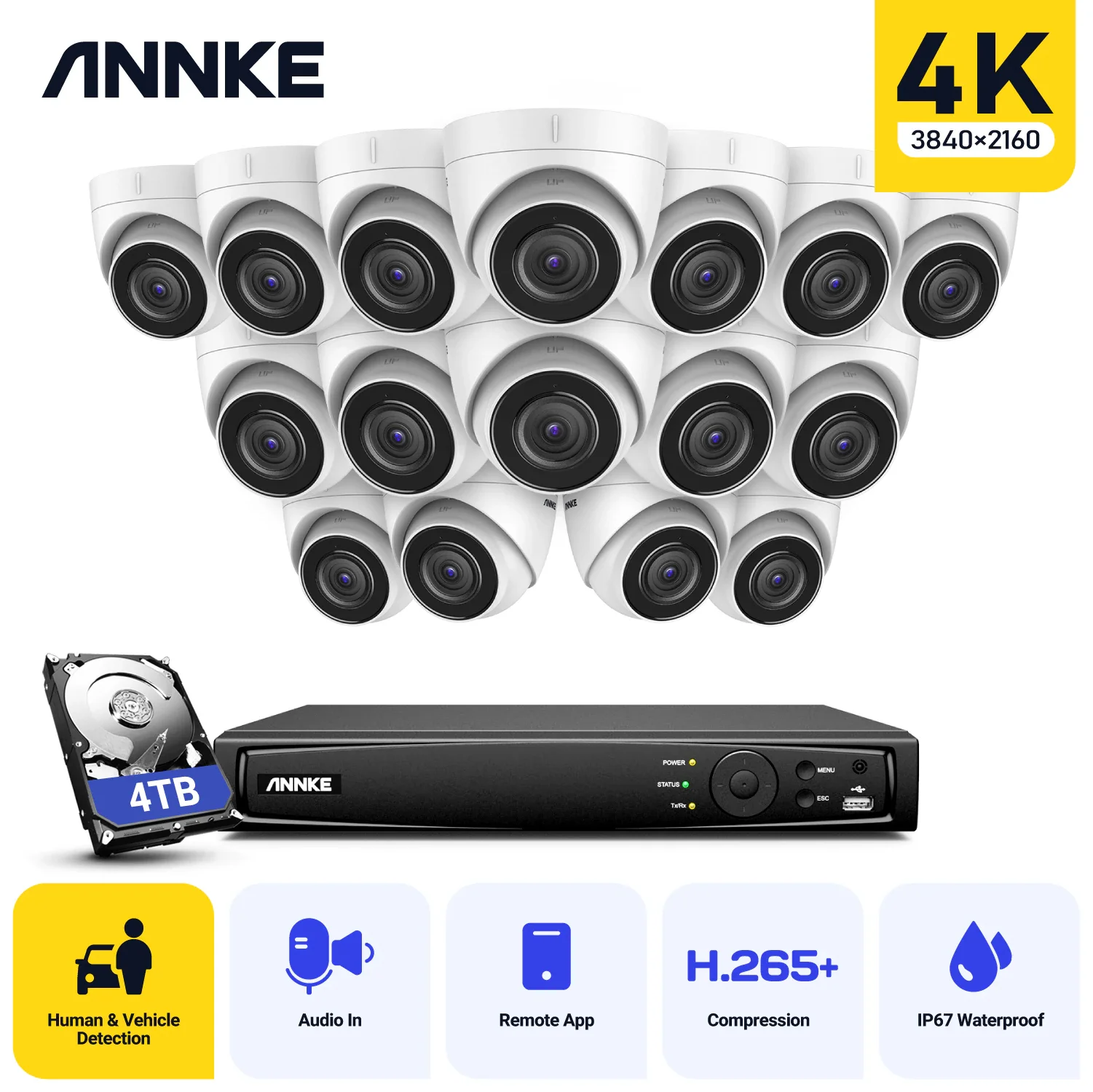 ANNKE H800 16CH 4K POE NVR Kit Network Video Surveillance Security System 8MP H.265+ Two Way Audio IP Camera CCTV Security Kit