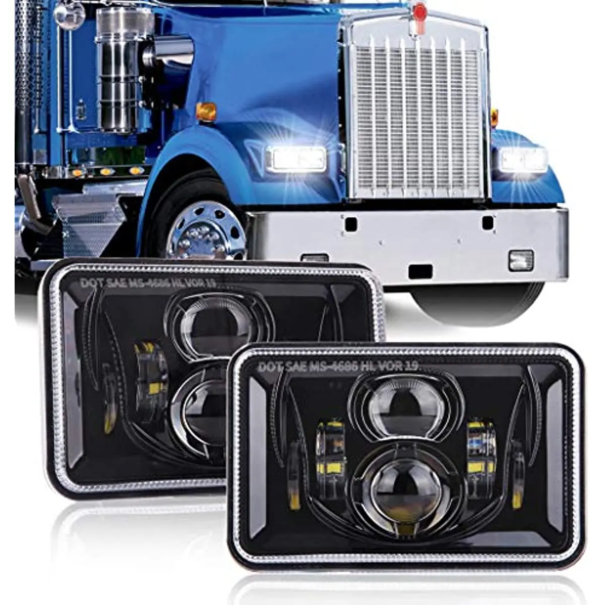 

1 шт., 60 Вт, 4x, 6 лампочек, утвержденная точка, H4656, H4651, H4652, H4666, H6545, морская лампа дневного света, прямоугольная фара для Freightliner