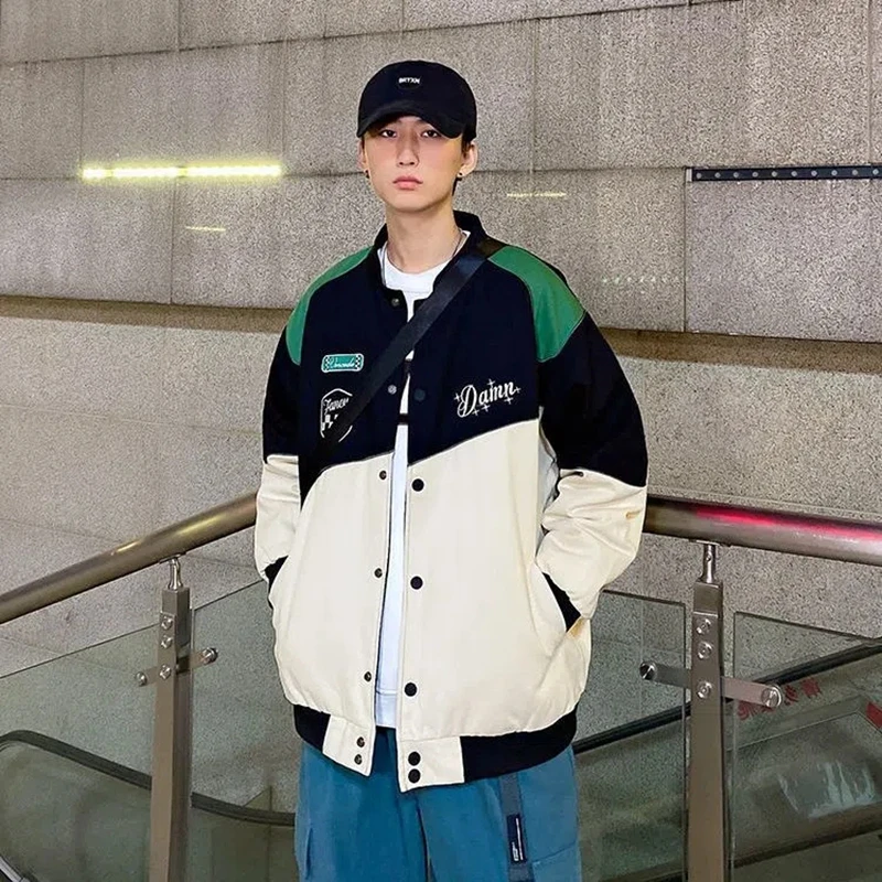 

Куртка-бомбер мужская с вышивкой, модная уличная одежда в стиле Харадзюку, свободная мотоциклетная куртка, Y2K, осень