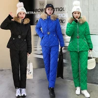 Female Two Piece Set Winter Clothing Women Top And Pants Outfits Hooded Parka Outdoor Ski Suit Warm Down Jackets Woman Snowsuit