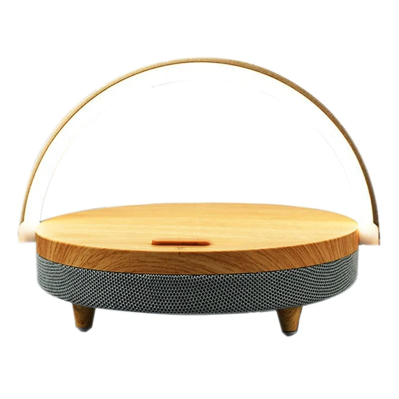 

Led Night Light With Wireless Charger Sound Desk Lamp Bluetooth Speaker Phone Holder Wireless Charging Lamp Wood Grain