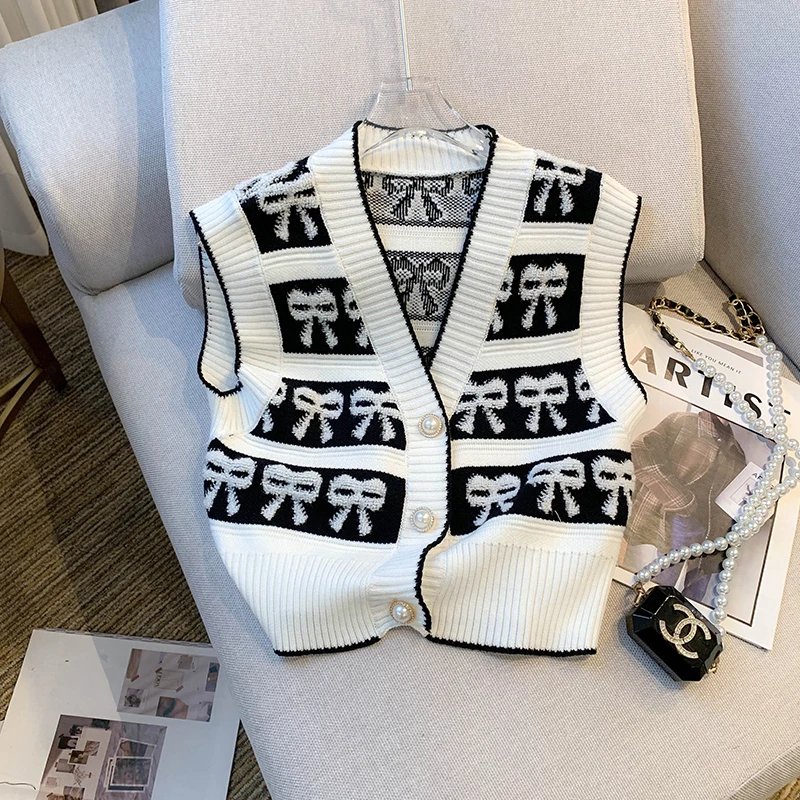 Женский трикотажный короткий жилет повседневный дизайнерский кардиган-жилет с