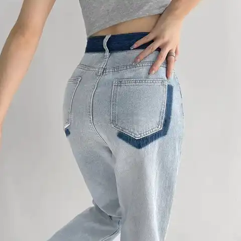 Women Jeans Spring Autumn High Waisted Jeans Light Blue Denim Pants Womens Loose Trousers Womens Baggy Jeans Office Lady