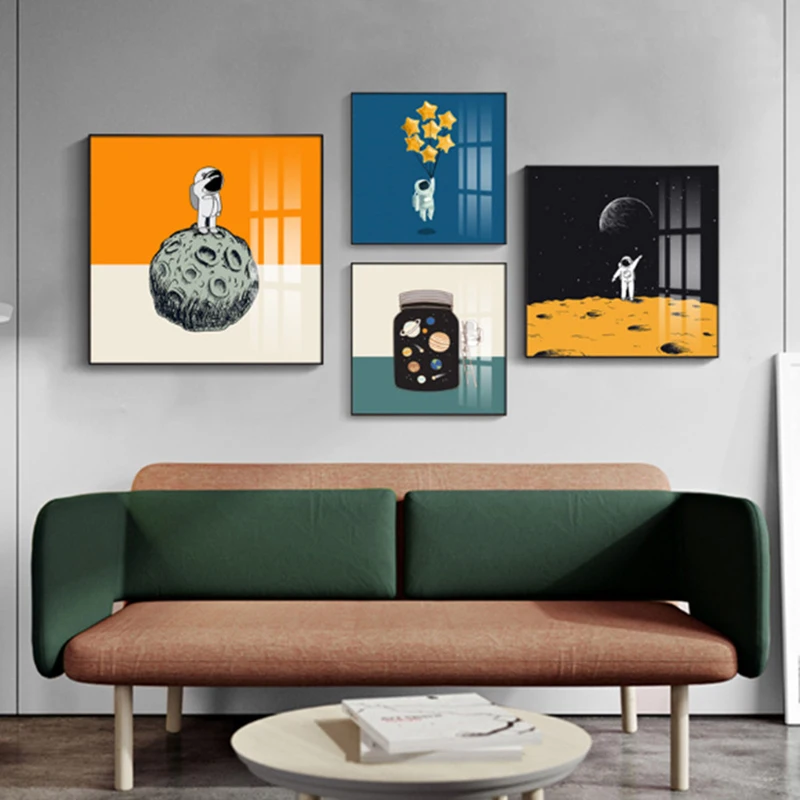 

Home Wall Decoration Printing Canvas Painting Small Astronaut Children's Room Decoration Painting Cartoon Character Poster