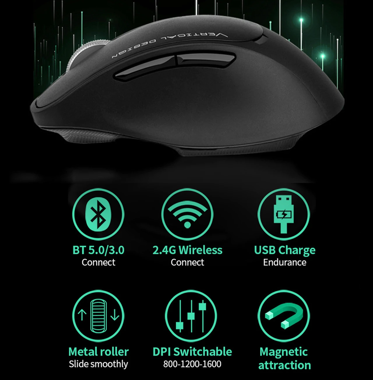 Беспроводная мышь перезаряжаемая бесшумная эргономичная 3 режима работы для iPad