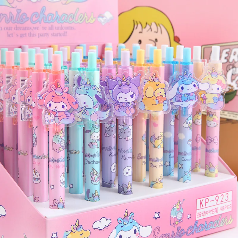 

48 шт. Sanrio Мультфильм 0,5/0,38 Черная гелевая ручка Hello Kitty Cinnamoroll Kuromi ручки студенты канцелярские принадлежности для школы и детей оптовая продажа