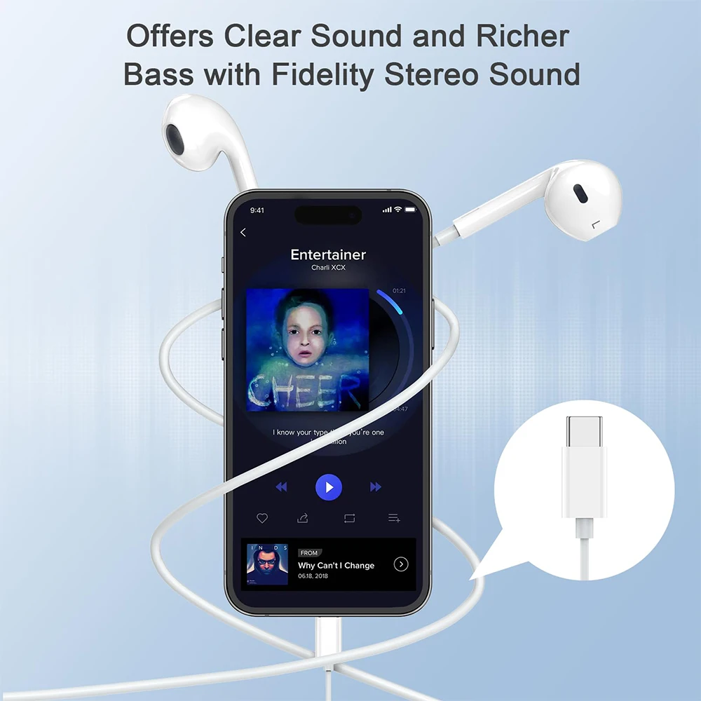 Фото Наушники-вкладыши с проводным подключением Lightning и Bluetooth для Apple iPhone 17, 16, 15, 14 Pro Max Plus, а также для Xiaomi, Samsung, с микрофоном HiFi №2
