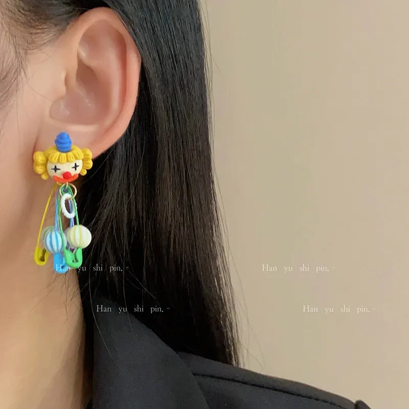 Красочные цирковые клоунские серьги в мультяшном стиле модные индивидуальные