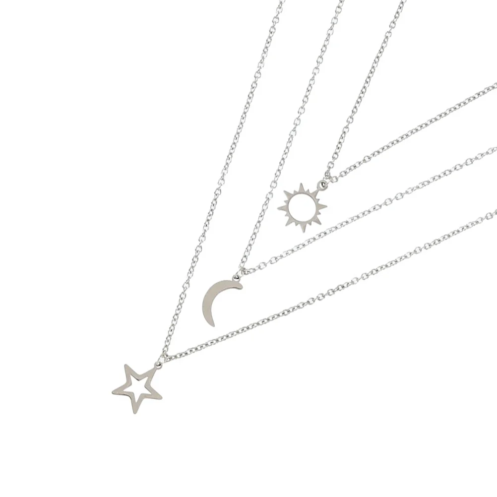 

3Pcs Stainless Steel Star Moon Necklace Sun Clavicle Chain Jewelry Gift