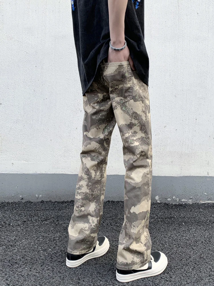 Printing Side Bag Loaded Cargo Camouflage Zipper Jeans Y2k Street Clothing Straight Men's Clothes Y2k Men’s Jeans Denim
