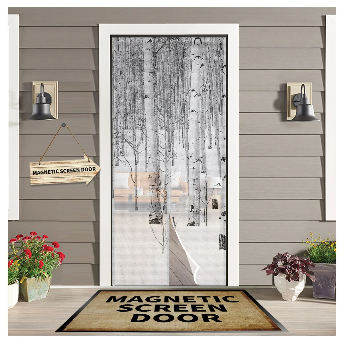 

Занавеска на дверь для кухни, противомоскитная сетка с изображением белых осинок на снегу, сетка для защиты от насекомых, для гостиной
