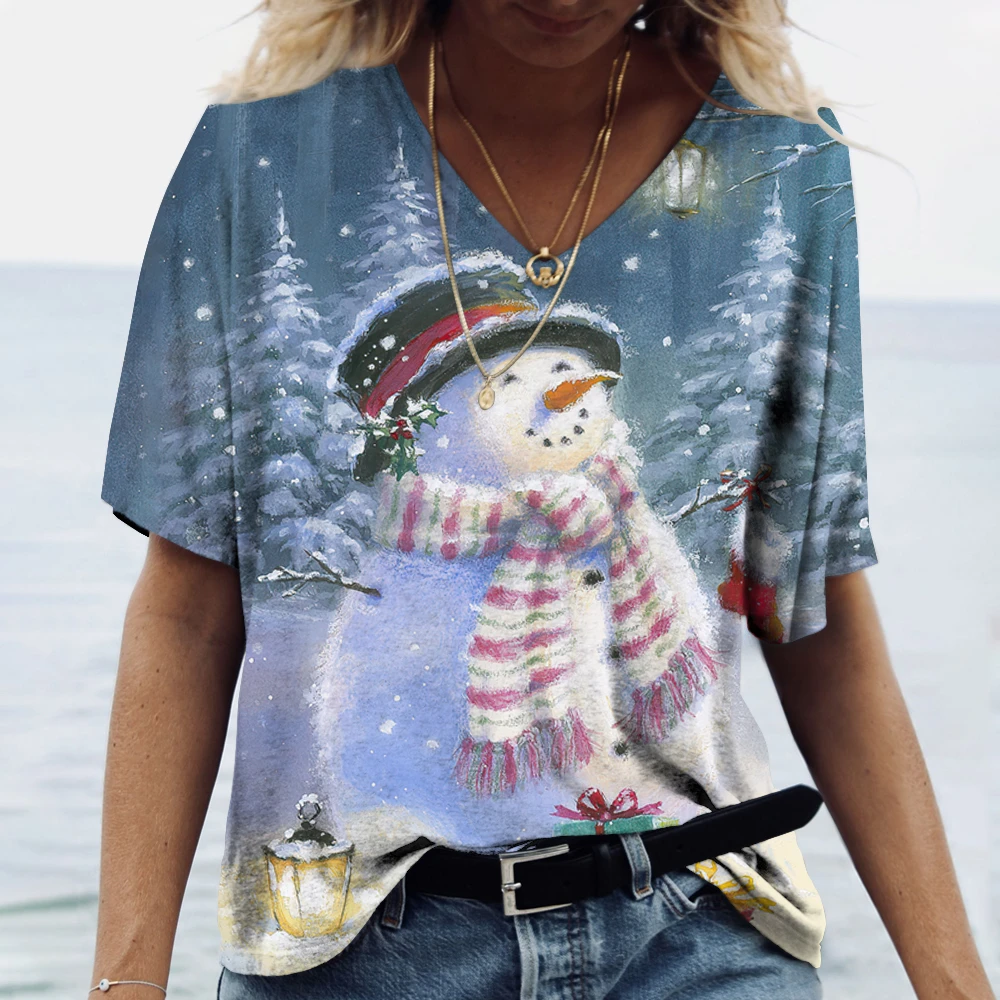 

New Ladies T-Shirts Christmas Snowman Print Women Short Sleeve Top Christmas T-Shirt Fashion Designer Clothing Oversized T-Shirt