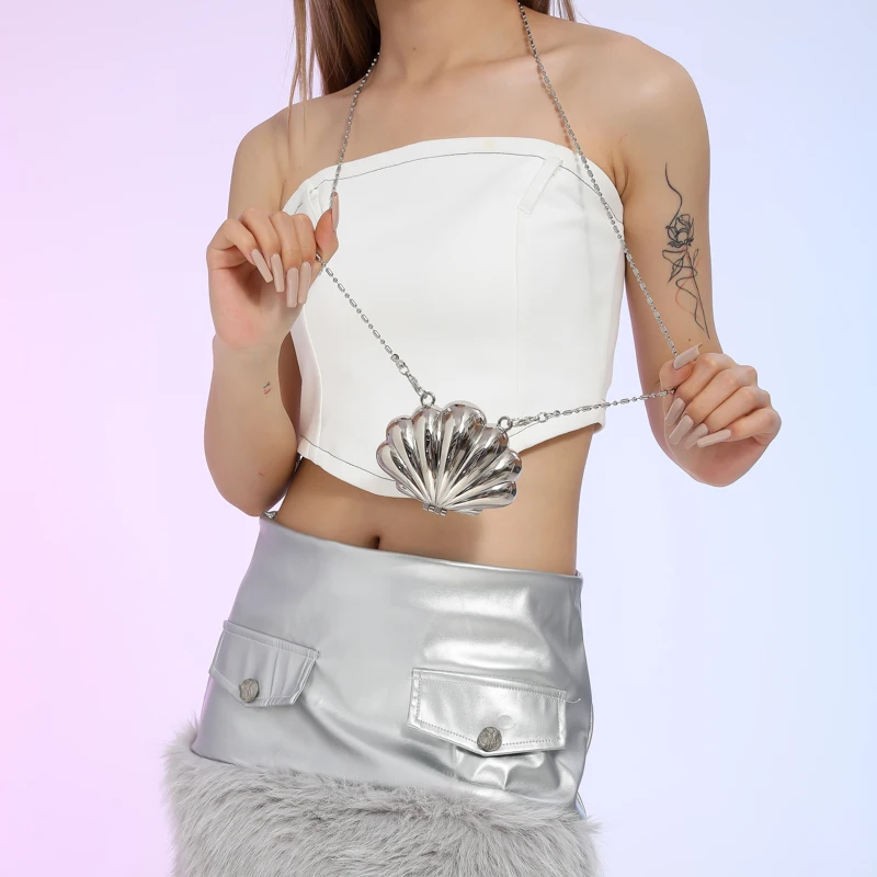 Левая сторона мини-милые металлические сумки через плечо для женщин 2024 Y2K женские