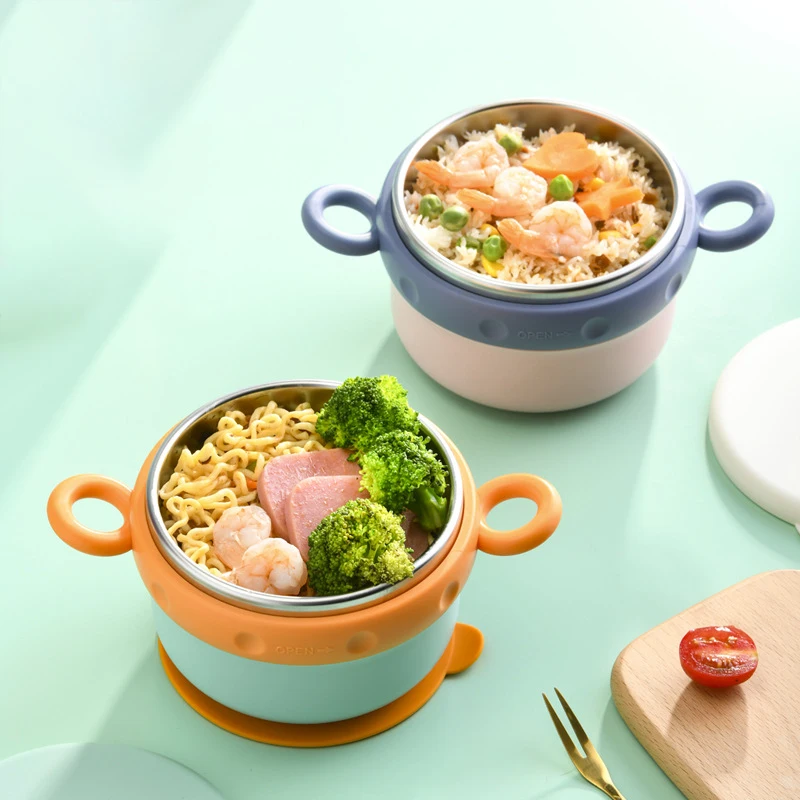 Baby Dishes Thermal Insulation Lunch Box Cute Baby Tableware Bowl Portrable Suction Bowl Sucker Feeding Bowl Dining Plate