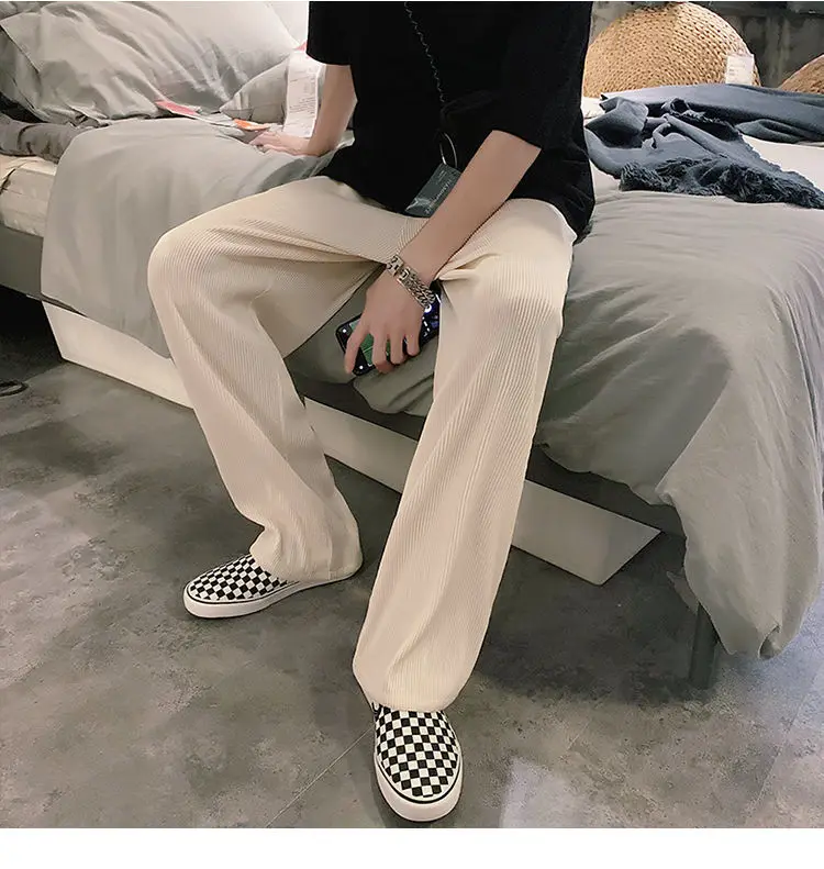 Брюки мужские Плиссированные прямые модные повседневные штаны с эластичным