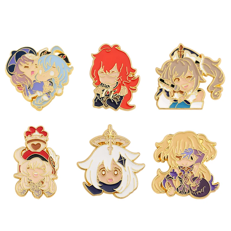 Эмалированная булавка Genshin Impacts Kawaii с рисунком Тарталья Keqing Klee Barbatos брошь для