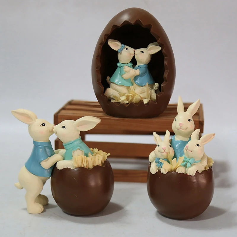 

Easter Couple Family Bunny Resin Crafts Gift Cute Rabbit Animal Figurine Easter Decoration Garden Ornament