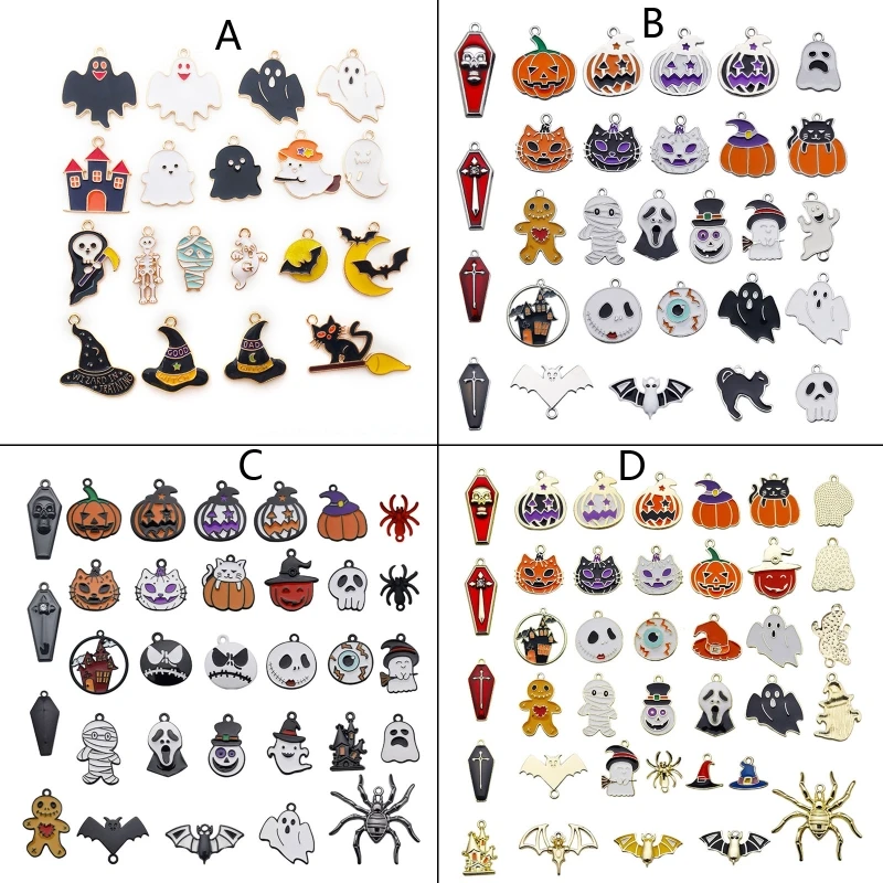 

N1HE Enamel Halloween Charms Pumpkin Ghost Spider Bat Pendants for Holiday Jewelry Making Decoration DIY Finding Accessories