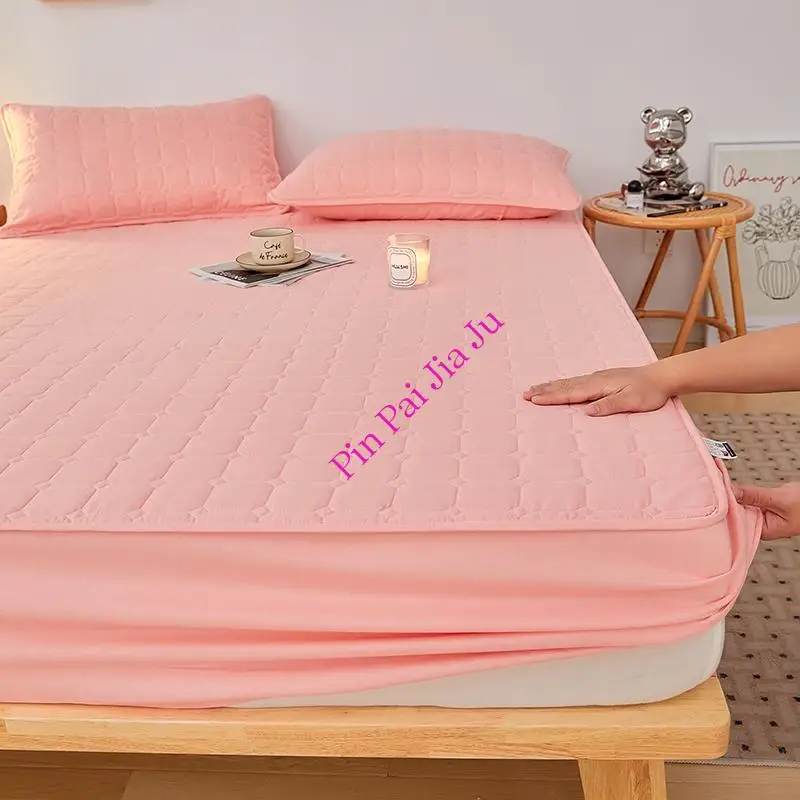 

Warm Quilted Mattress Protector 1Pc Thickened Headcover King Size Dust-Proof Solid Color Fitted Sheet Soft Bed Pad No Pillowcase