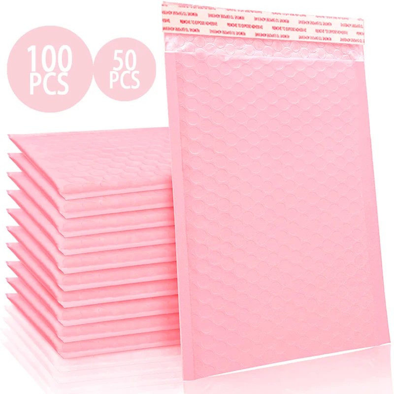 100 шт. Пузырчатый конверт розовый водонепроницаемый пластиковый пузырчатый