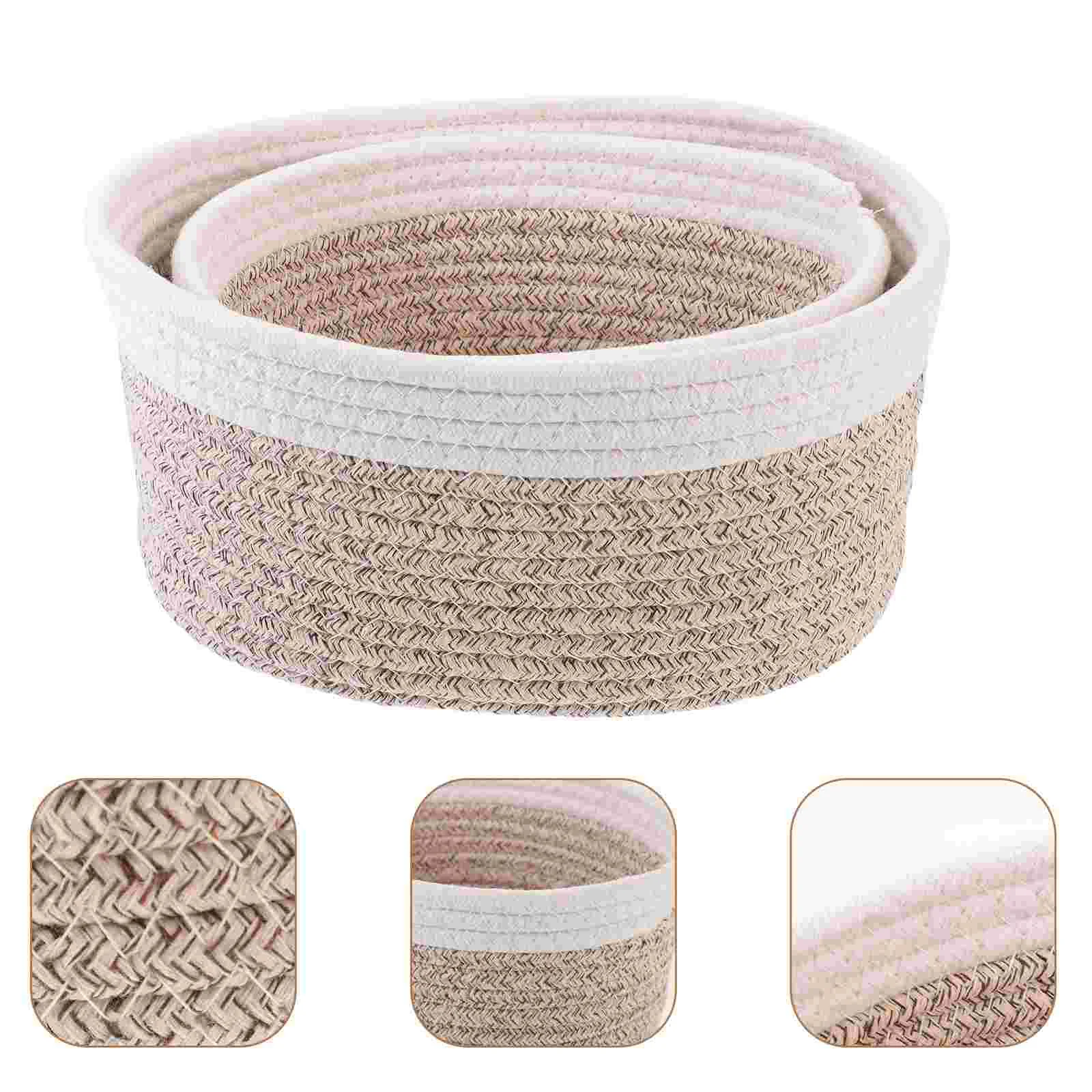 

2 Pcs Woven Storage Basket Cotton Rope Weaving Baskets Snack Holder Bins Household Makeup Decorative Small Desktop Home