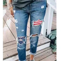 hole patch print jeans 2022 spring ladies new vintage ripped jeans ladies mid waist jeans trousers straight pants y2k style