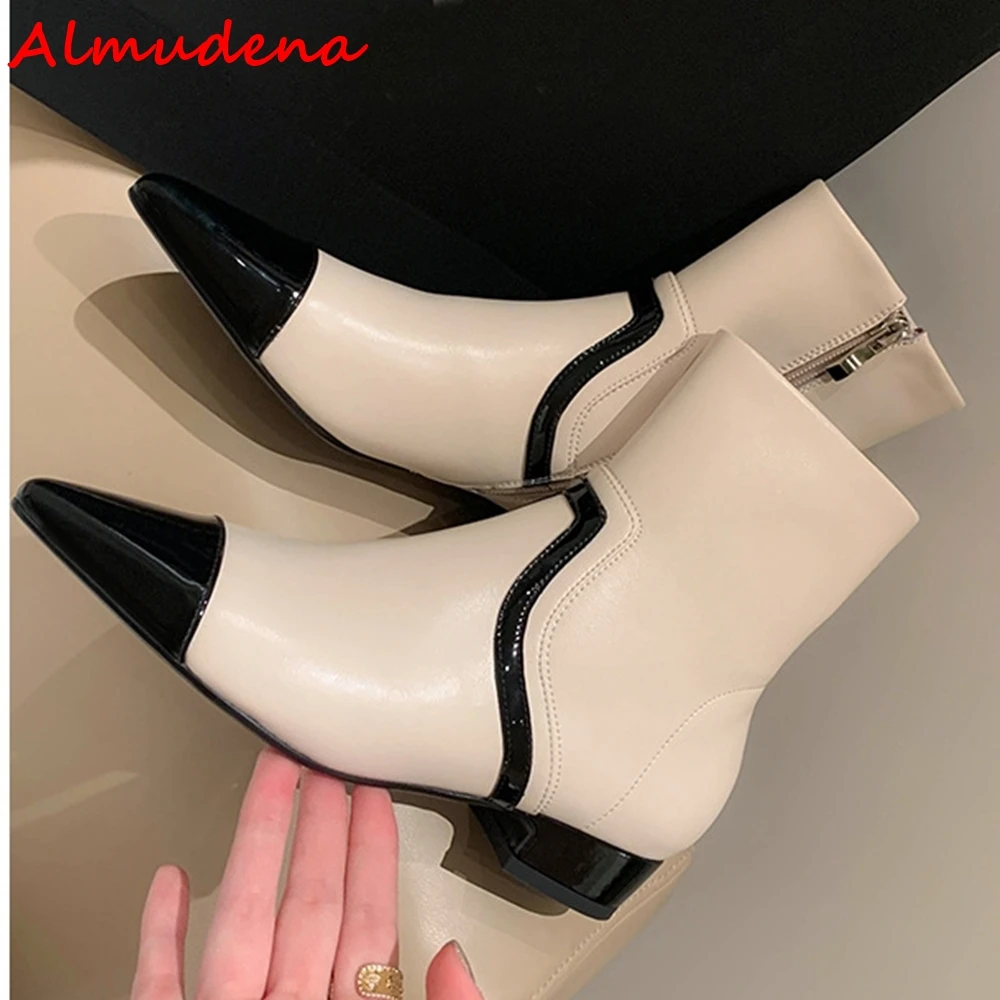 

Classic Ankle Boots for Women Pointed Toe Mixed Colors Side Zipper Chunky Heels 2023 Autumn Winter Elegant Fashion Short Boots