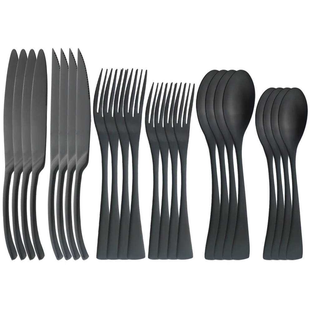 

24Pcs Steak Knife Dessert Fork Spoon Dinnerware Set Matte Black Cutlery Set Stainless Steel Tableware Western Kitchen Flatware