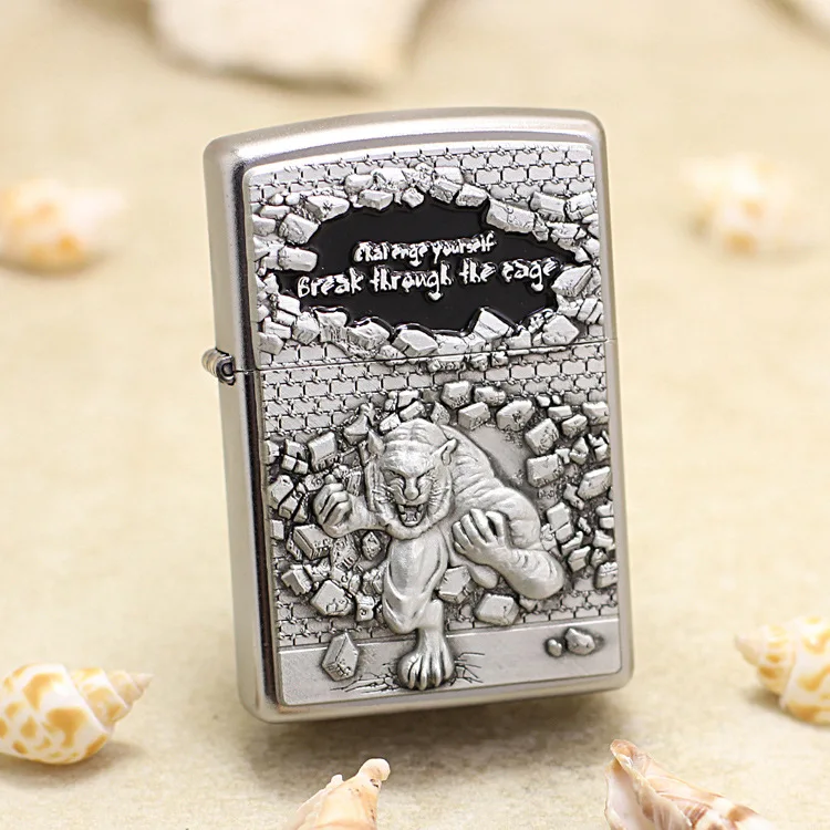 

Genuine Zippo Stamp Violent tiger oil lighter copper windproof cigarette Kerosene lighters Gift with anti-counterfeiting code